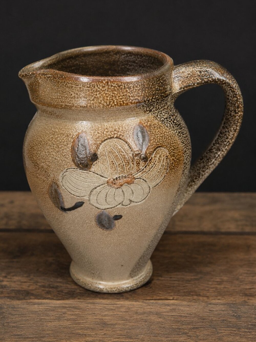 Rock Hard Stoneware Paul Morris Dogwood Flower Salt Glazed Studio Pottery Jug MN